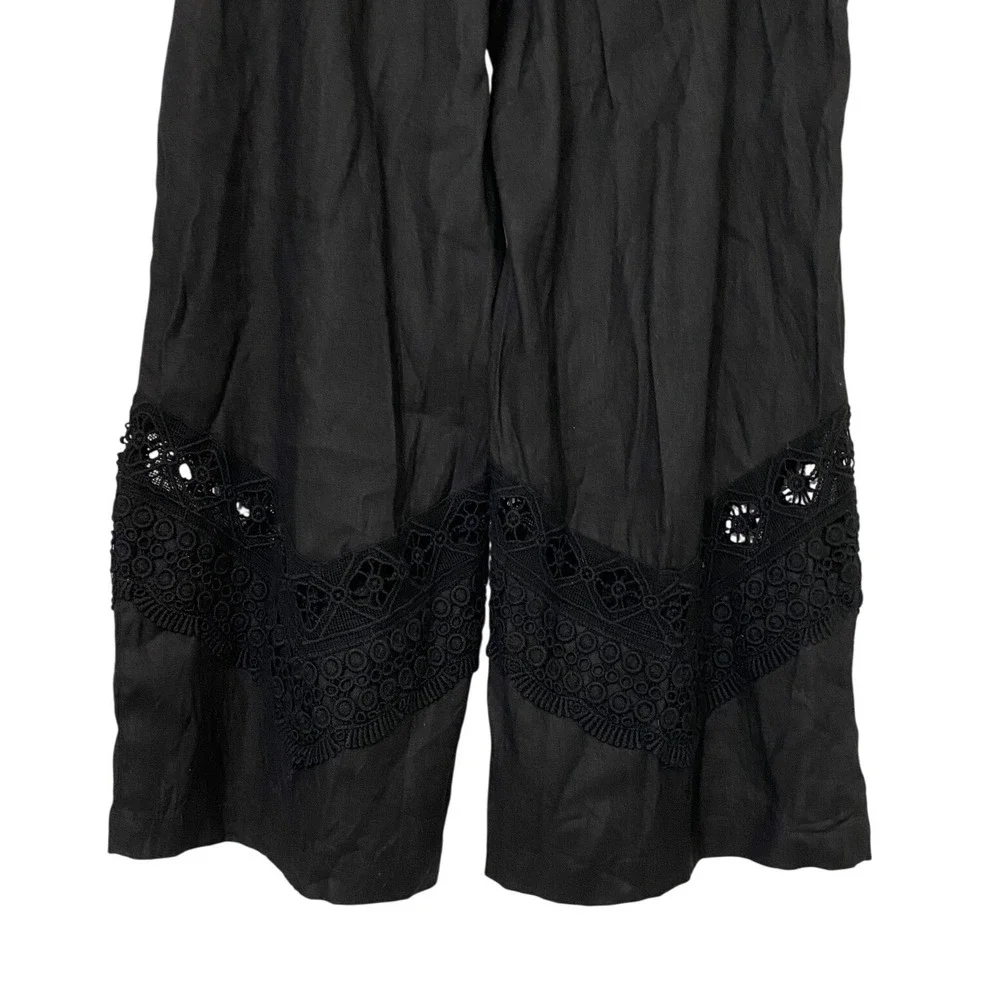 Susan Graver Black Wide Leg Cropped Pants Lace Trim Elastic Waist Women's 16 EUC - Picture 11 of 15